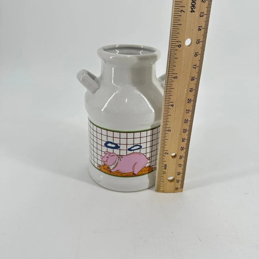 Nevco Vintage Pig Ceramic Milk Can Crock White Farmhouse‎ Decor Small Jug